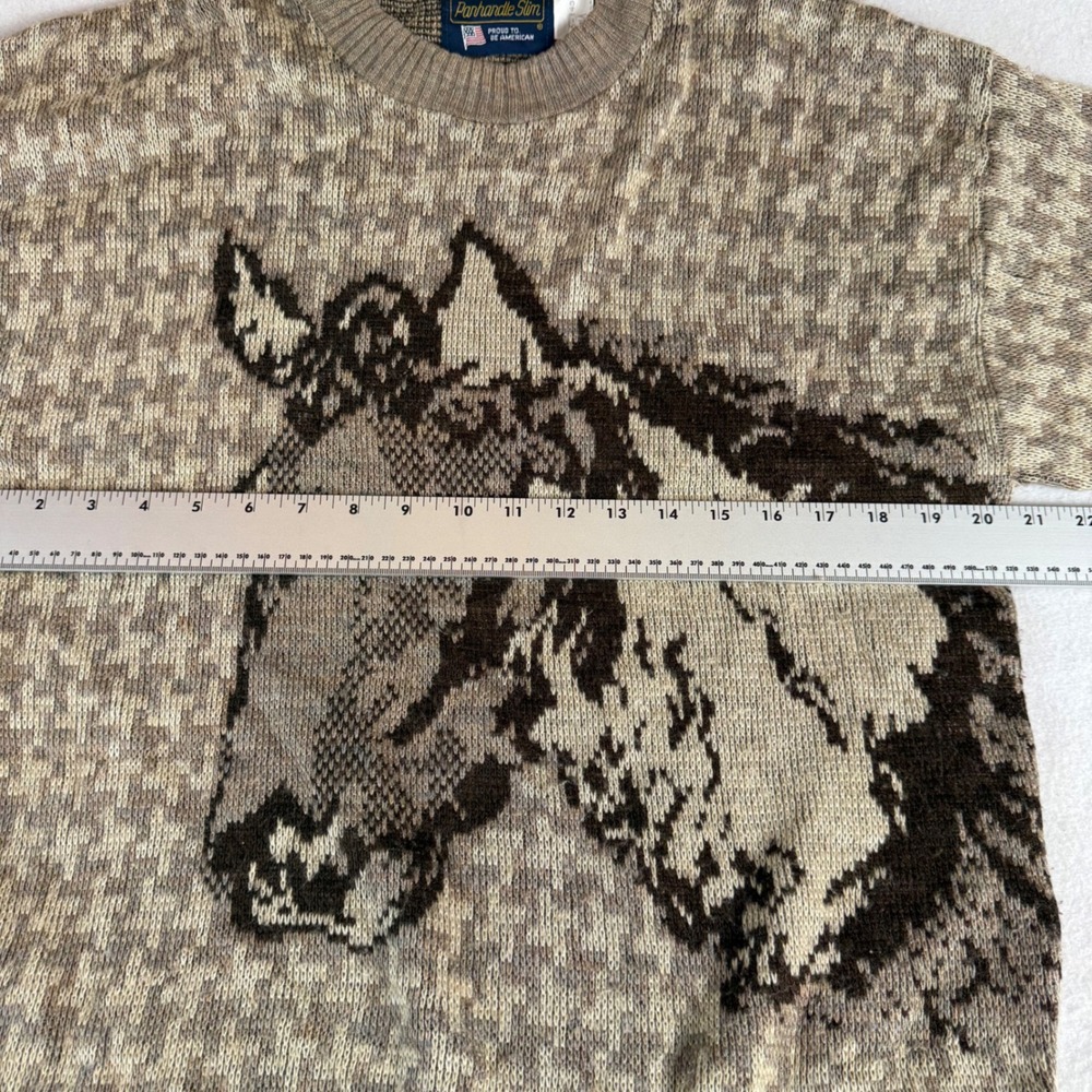 Panhandle Slim Men's Vintage Horse Graphic Houndstooth Knit Sweater Brown Tan M - Picture 4 of 6